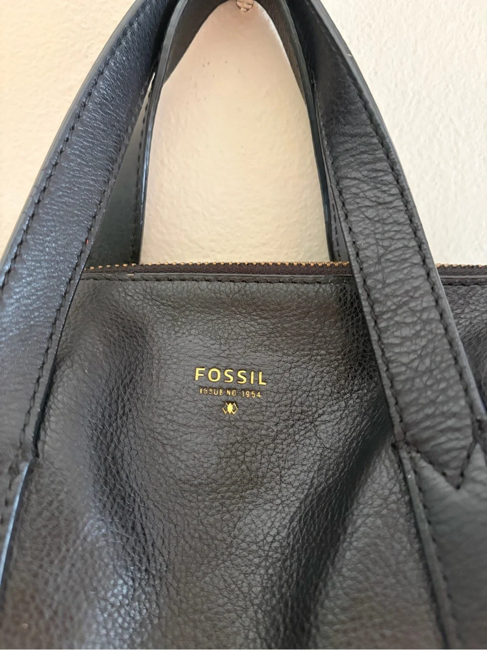Fossil Black & Gold Colorblock Leather Satchel Bag